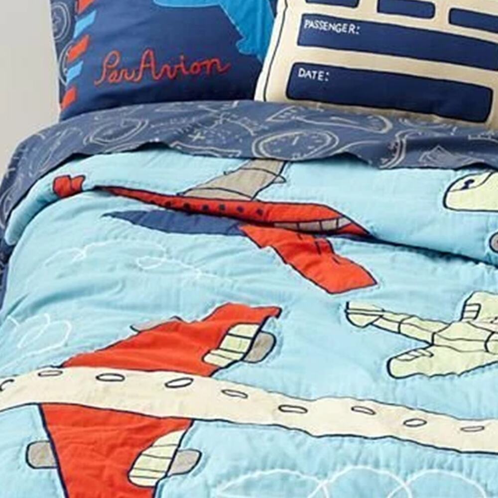 Crate & Barrel Land of Nod "Fly with Me" Airplane Kids Bedding Comforter Full